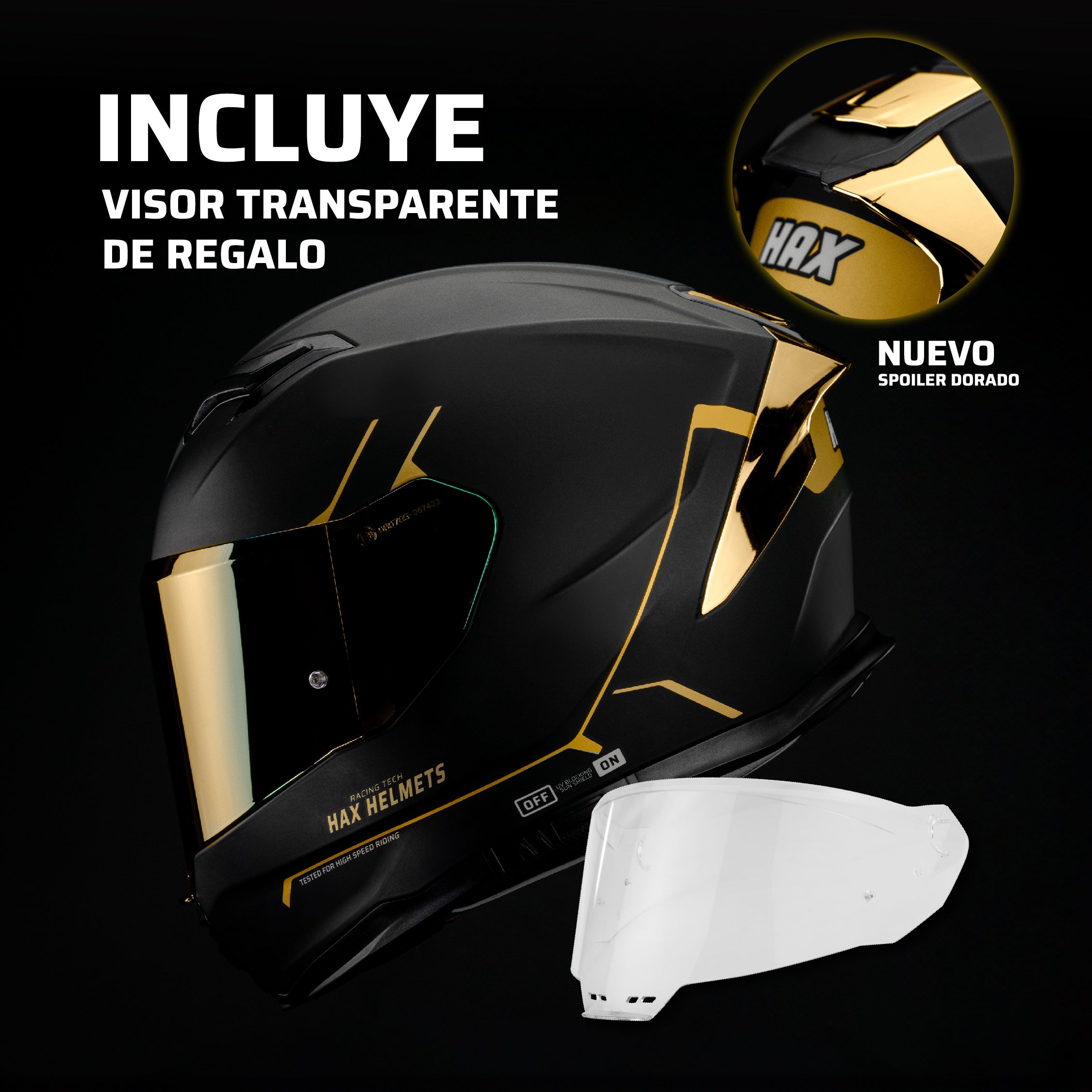 Casco Integral Force Negro Dorado Acabado Matte Cascos Hax