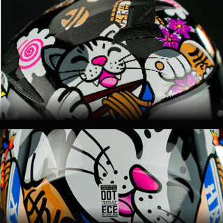 Casco Abatible Amatista Maneki Neko Negro Acabado Brillante - Casco Para Moto