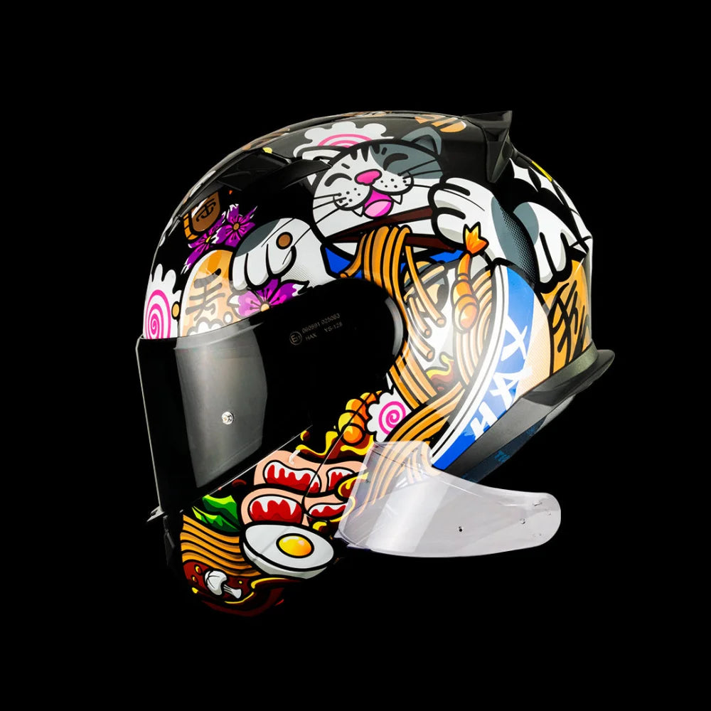 Casco Abatible Amatista Maneki Neko Negro Acabado Brillante - Casco Para Moto