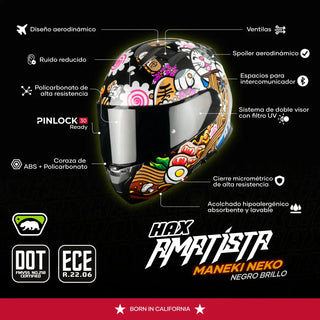 Casco Abatible Amatista Maneki Neko Negro Acabado Brillante - Casco Para Moto