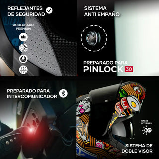 Casco Abatible Amatista Maneki Neko Negro Acabado Brillante - Casco Para Moto