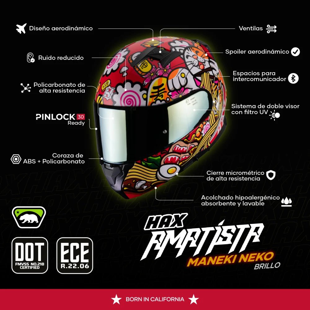 Casco Abatible Amatista Maneki Neko Rojo Acabado Brillante - Casco Para Moto