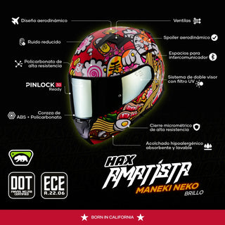 Casco Abatible Amatista Maneki Neko Rojo Acabado Brillante - Casco Para Moto