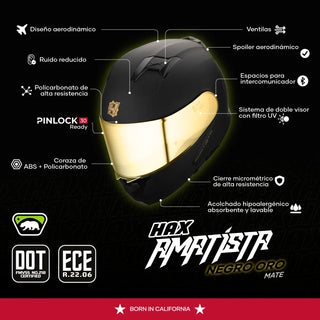 Casco Abatible Amatista Negro Dorado Acabado Matte - Casco Para Moto