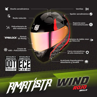 Casco Abatible Amatista Wind Negro Rojo Acabado Brillo - Casco Para Moto