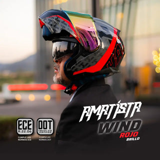 Casco Abatible Amatista Wind Negro Rojo Acabado Brillo - Casco Para Moto