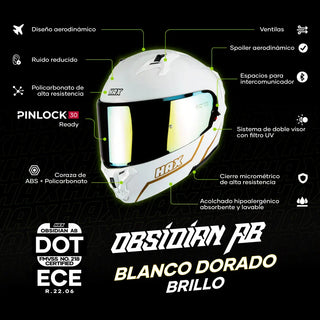 Casco Abatible Obsidian Blanco Dorado Brillo - Casco Para Moto