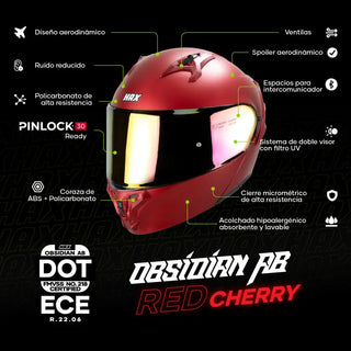 Casco Abatible Obsidian Rojo Cherry Solido Acabado Matte - Casco Para Moto