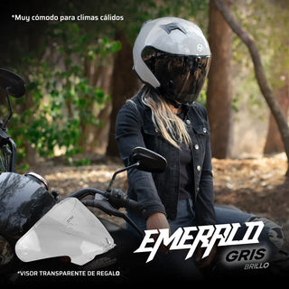 Casco Abierto Emerald 3/4 Gris Concreto Acabado Brillante - Casco Para Moto