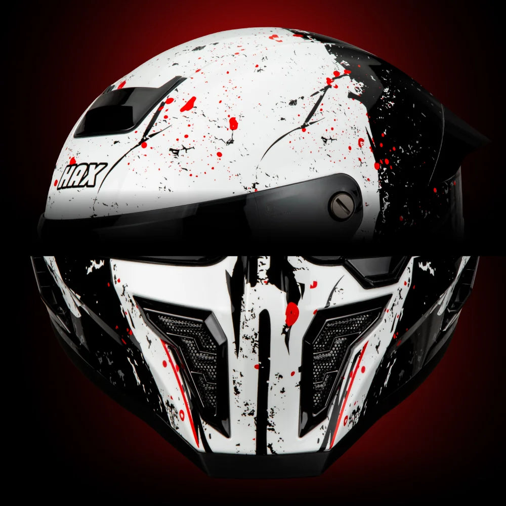 detalle de las ventilas del casco Black Pearl Hunter en acabado blanco y negro con acentos rojos