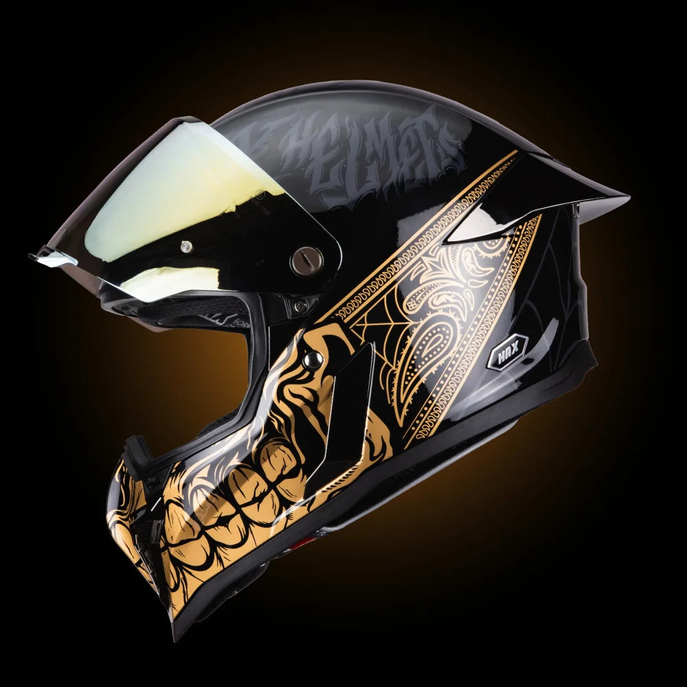 side-view-of-hax-black-pearl-bandit-gold-full-face-helmet-with-open-visor