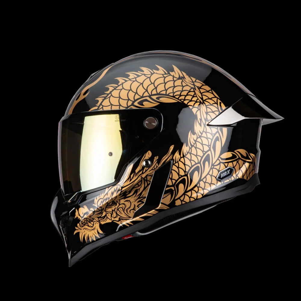 Casco Integral Black Pearl Dragon Dorado Acabado Brillo - Casco Para Moto