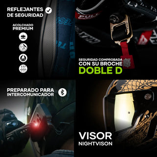 Casco Integral Black Pearl Dragon Dorado Acabado Brillo - Casco Para Moto