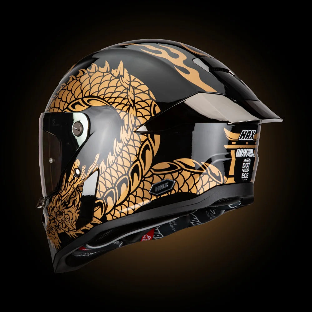 Casco Integral Black Pearl Dragon Dorado Acabado Brillo - Casco Para Moto