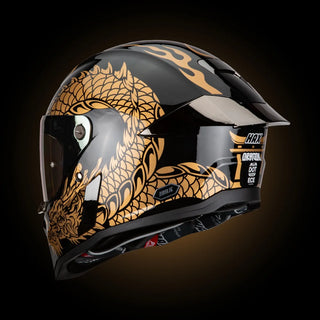 Casco Integral Black Pearl Dragon Dorado Acabado Brillo - Casco Para Moto