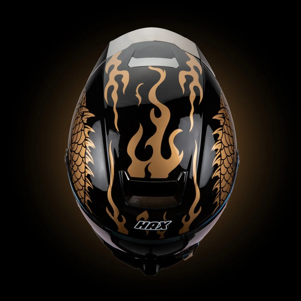 Casco Integral Black Pearl Dragon Dorado Acabado Brillo - Casco Para Moto
