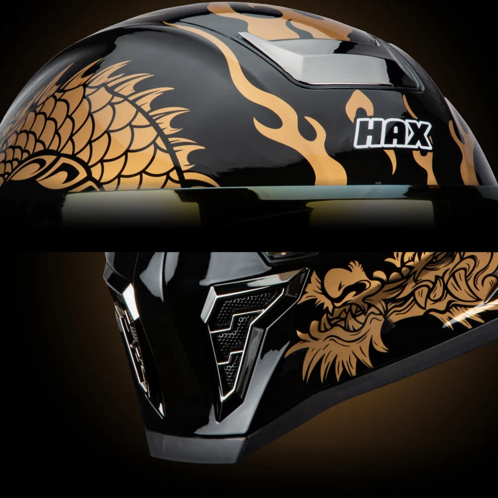 Casco Integral Black Pearl Dragon Dorado Acabado Brillo - Casco Para Moto