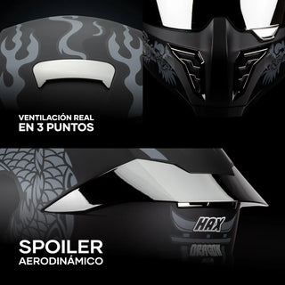 Casco Integral Black Pearl Dragon Gris Acabado Matte - Casco Para Moto