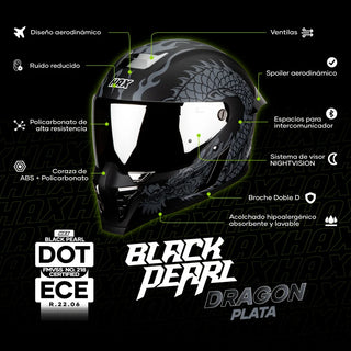 Casco Integral Black Pearl Dragon Gris Acabado Matte - Casco Para Moto