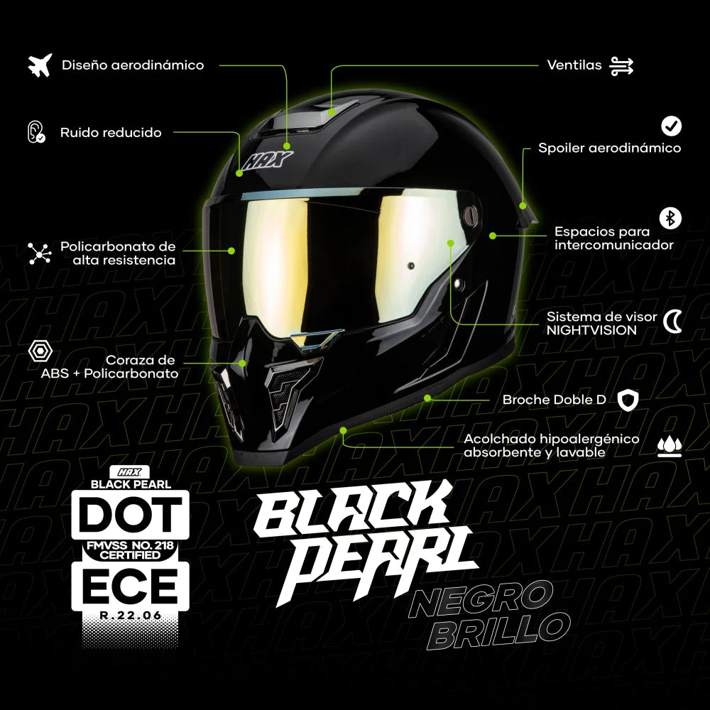 Casco Integral Black Pearl Negro Acabado Brillo - Casco Para Moto