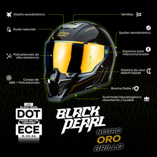 Casco Integral Black Pearl Negro Dorado Brillo Dot Ece - Casco Para Moto
