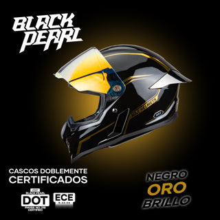 Casco Integral Black Pearl Negro Dorado Brillo Dot Ece - Casco Para Moto