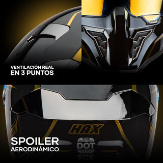 Casco Integral Black Pearl Negro Dorado Brillo Dot Ece - Casco Para Moto
