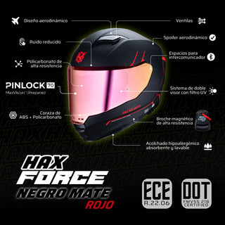 Casco Integral Force Negro Rojo Acabado Matte - Casco Para Moto