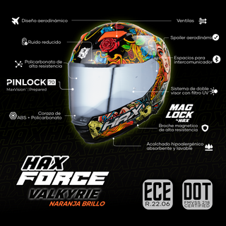 Casco Integral Force Valkyrie Naranja Acabado Brillo - L-Grande - Casco Para Moto