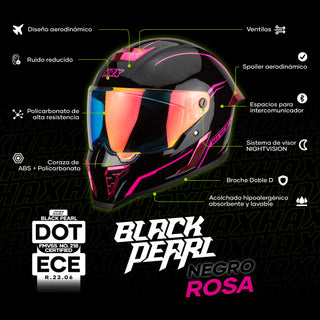 Casco Integral Hax Black Pearl Negro Rosa Con Brillo Dot Ece Sólido - Casco Para Moto