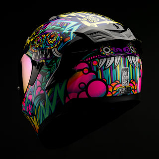 Casco Integral Hax Obsidian Tlaloc Azul Rosa Brillante - Casco Para Moto