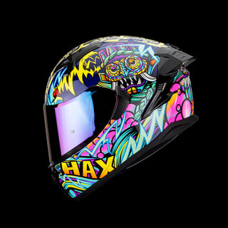 Casco Integral Hax Obsidian Tlaloc Azul Rosa Brillante - Casco Para Moto