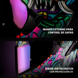 Casco Integral Hax Obsidian Tlaloc Azul Rosa Brillante - Casco Para Moto