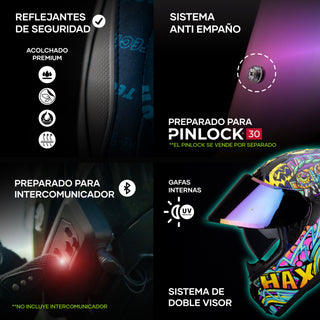 Casco Integral Hax Obsidian Tlaloc Azul Rosa Brillante - Casco Para Moto