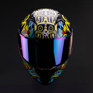 Casco Integral Hax Obsidian Tlaloc Azul Rosa Brillante - Casco Para Moto