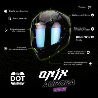 Casco Integral HAX Onix Aurora Vino Sólido Acabado Brillo - Casco Para Moto