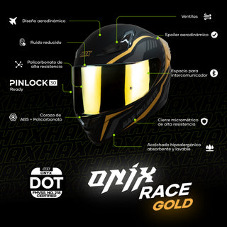 Casco Integral HAX Onix Race Negro Dorado Mate - Casco Para Moto