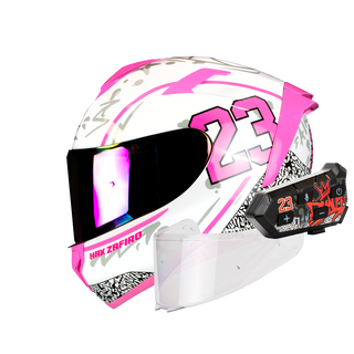 Casco Integral Hax Zafiro Dunk Blanco Rosa Acabado Brillo - Casco Para Moto