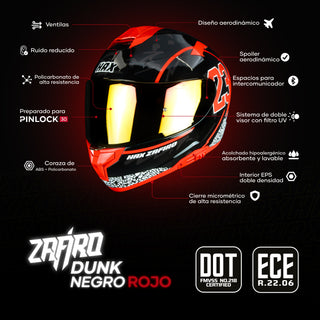 Casco Integral Hax Zafiro Dunk Negro Rojo Acabado Brillo - Casco Para Moto