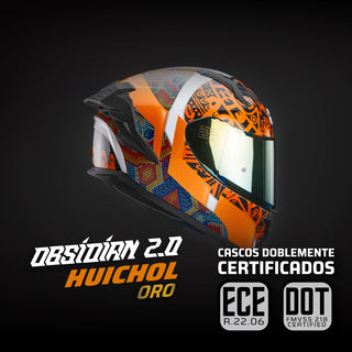 Casco Integral Obsidian 2.0 Huichol Negro Dorado Acabado Brillante - Casco Para Moto