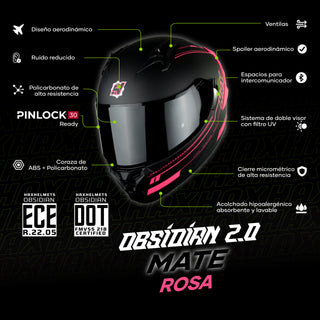 Casco Integral Obsidian 2 Negro Rosa Acabado Matte - Casco Para Moto