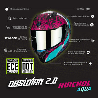 Casco Integral Obsidian Huichol Aqua Morado Acabado Mate - Casco Para Moto