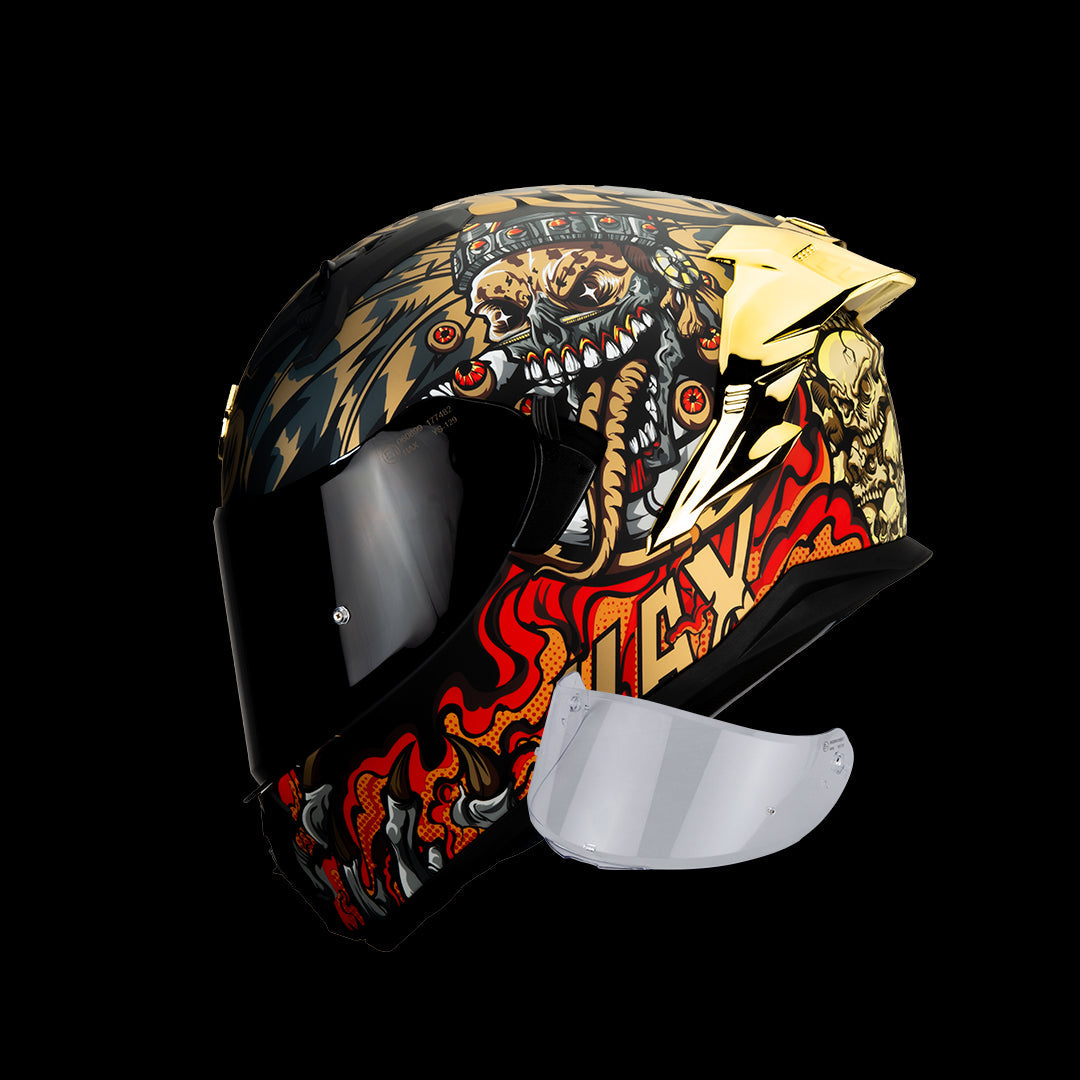 Casco Integral Obsidian Mictlán Dorado Rojo Acabado Matte