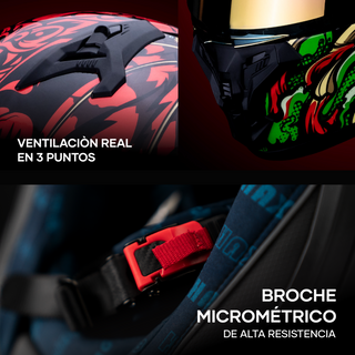 Casco Integral Obsidian Mictlán Rojo Verde Acabado Brillante - Casco Para Moto