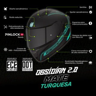 Casco Integral Obsidian Negro Turquesa Acabado Matte - Casco Para Moto