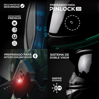 Casco Integral Obsidian Negro Turquesa Acabado Matte - Casco Para Moto