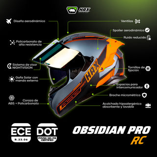 Casco Integral Obsidian Pro Gris Negro Racing - Casco Para Moto