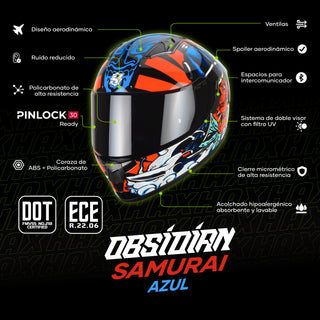 Casco Integral Obsidian Samurai Rojo Acabado Brillo - Casco Para Moto