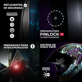 Casco Integral Obsidian Tláloc Morado Acabado Mate - Casco Para Moto