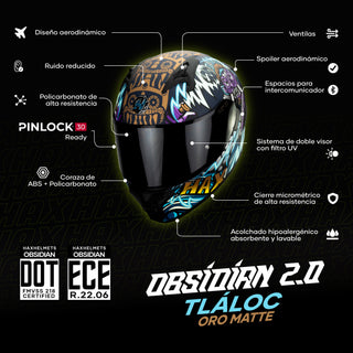 Casco Integral Obsidian Tláloc Morado Acabado Mate - Casco Para Moto